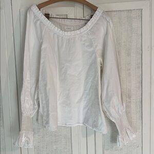 Doen boatneck long sleeve in white cotton top blouse size M